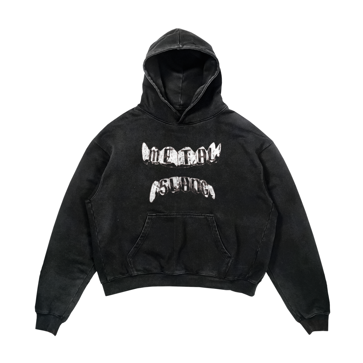 Hoodie Acid Wash Metal Teeth Black